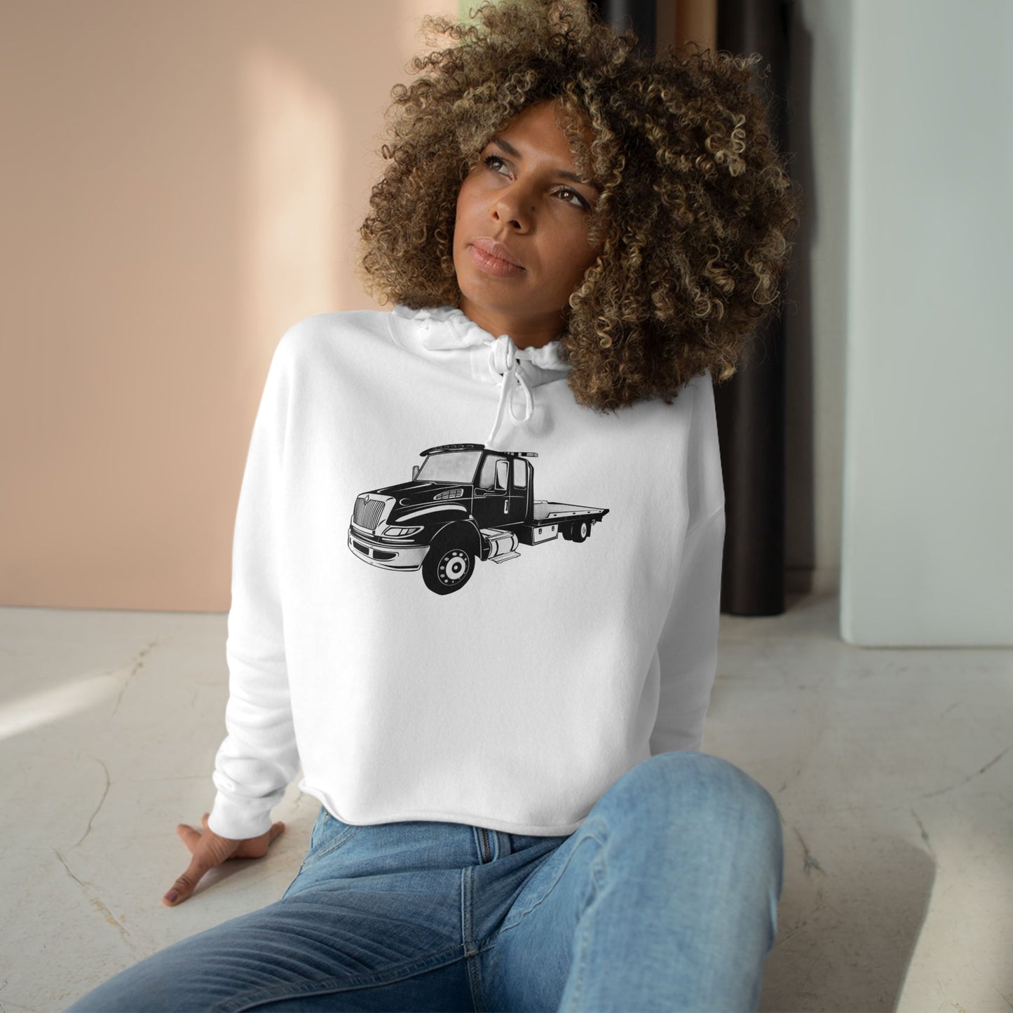 Flatbed Tow Truck Women's Crop Hoodie