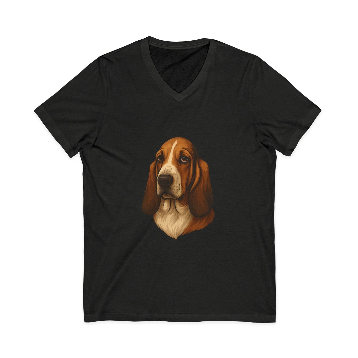 Basset Hound Head Unisex Short Sleeve V-Neck Tee