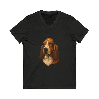 Basset Hound Head Unisex Short Sleeve V-Neck Tee