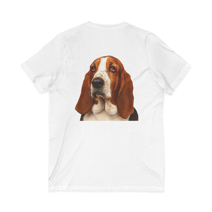 Basset  Head Unisex Short Sleeve V-Neck Tee