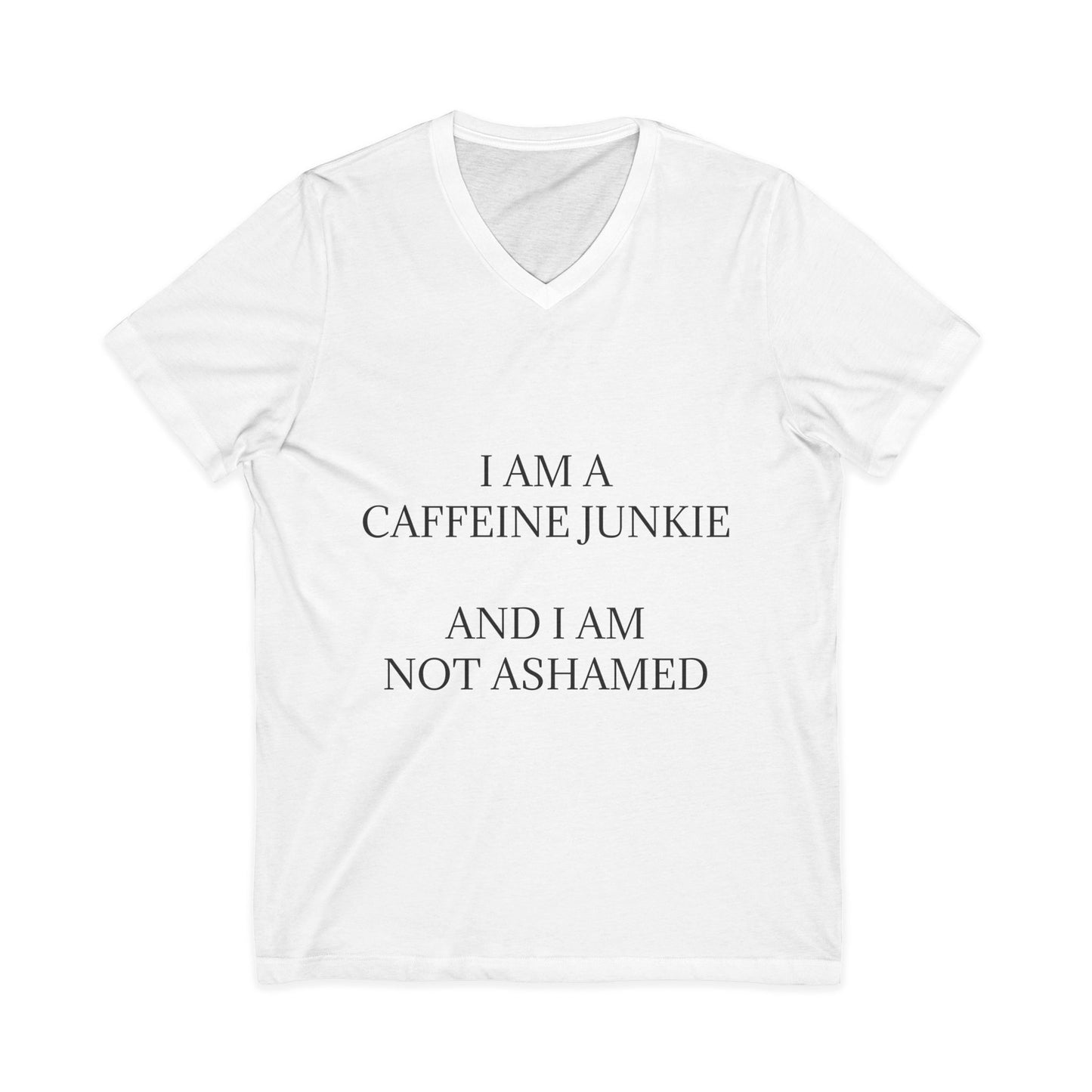 Caffeine Junkie Unisex Short Sleeve V-Neck Tee