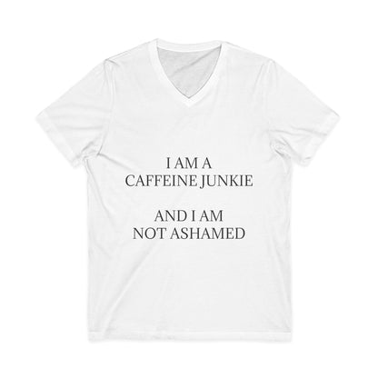 Caffeine Junkie Unisex Short Sleeve V-Neck Tee