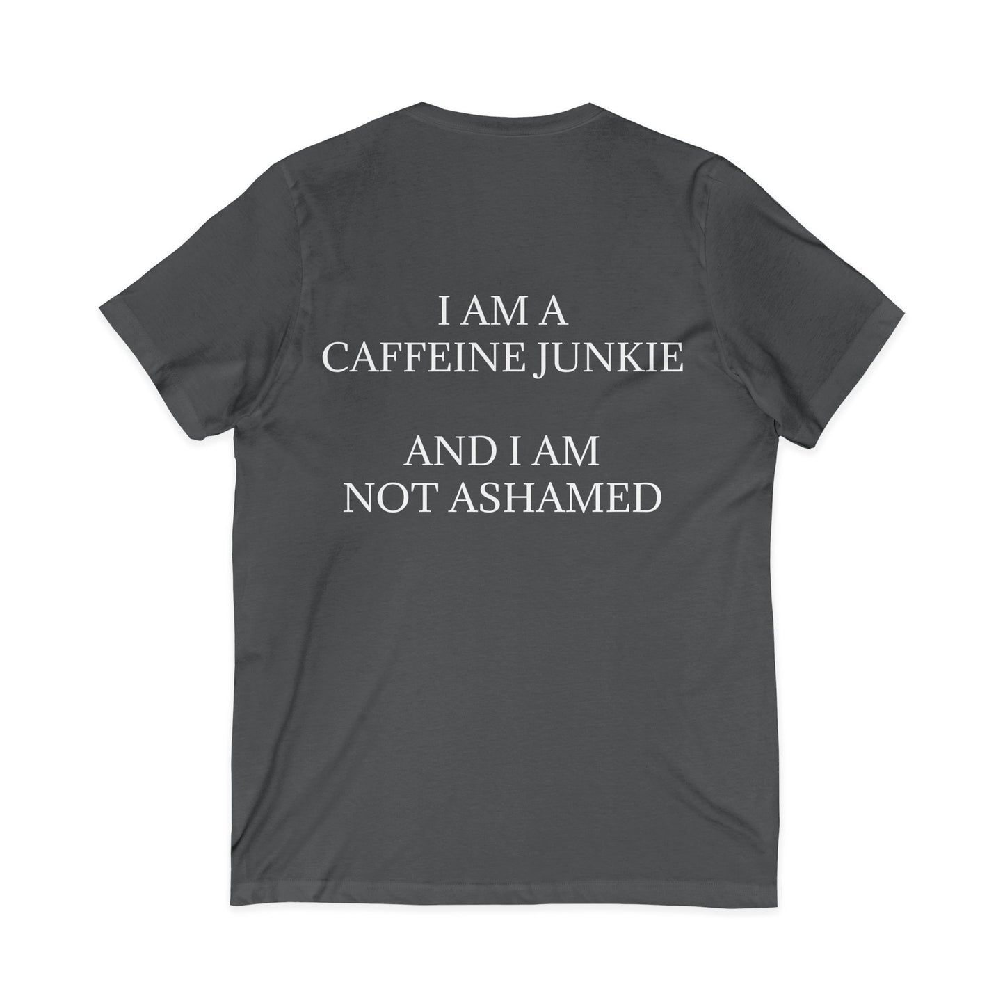 Caffeine Junkie Unisex Short Sleeve V-Neck Tee