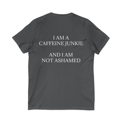 Caffeine Junkie Unisex Short Sleeve V-Neck Tee