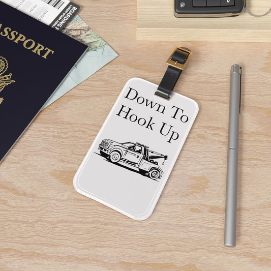 Down To Hook Up Leather Strap Luggage Tag