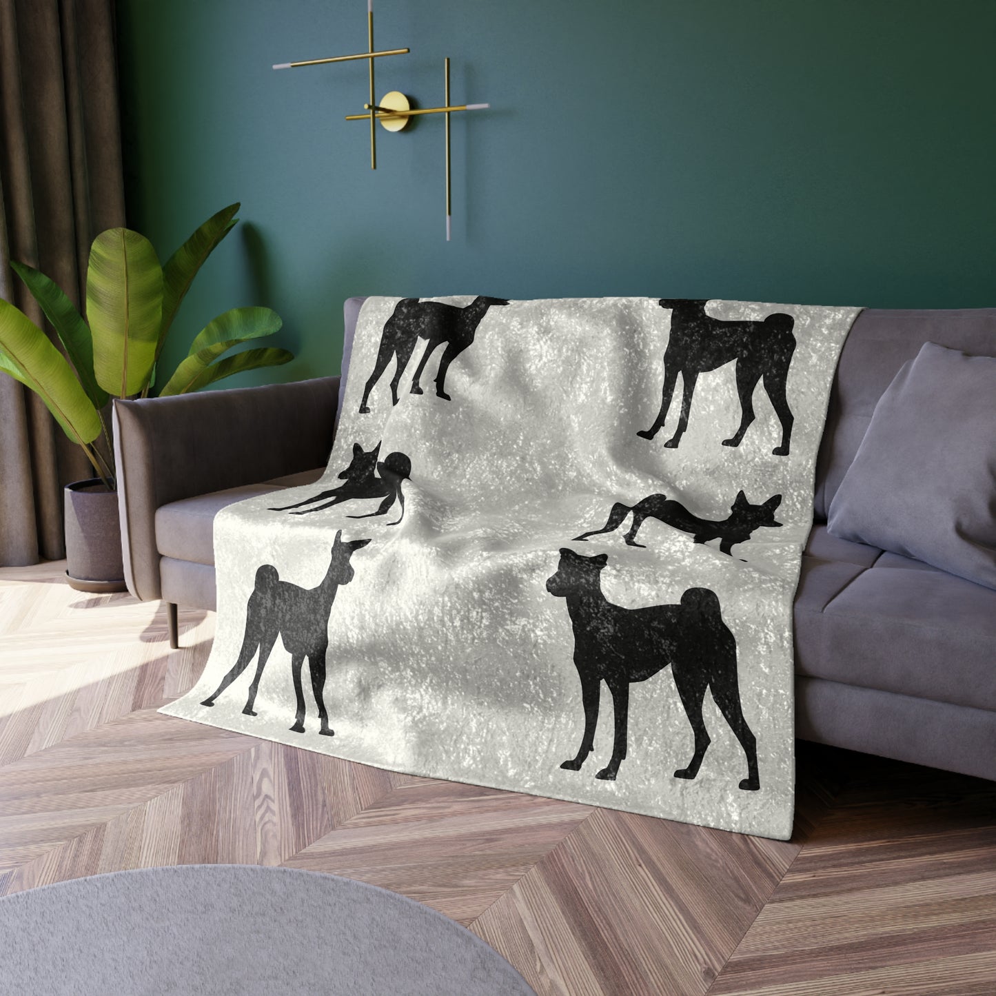 Basenji Silhouette Crushed Velvet Blanket