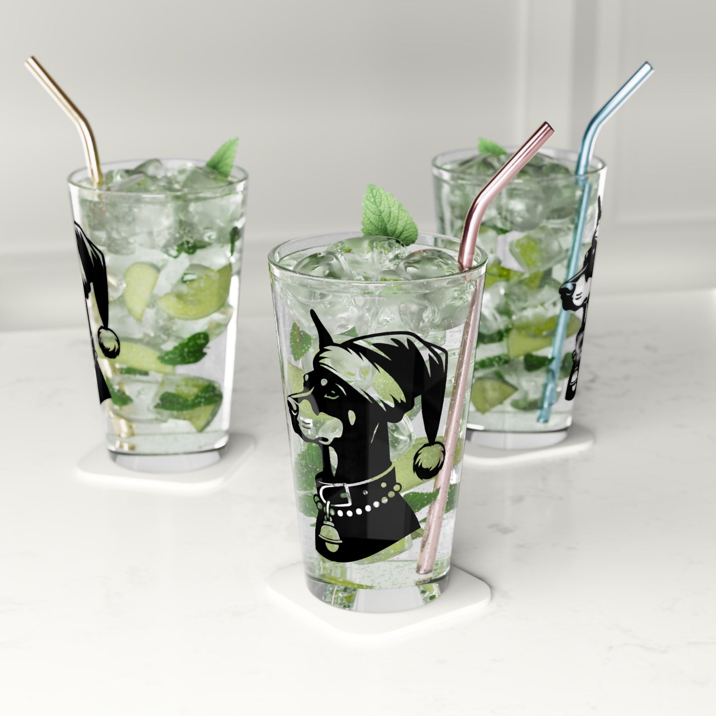 Santa Paws Doberman Drinking Glass