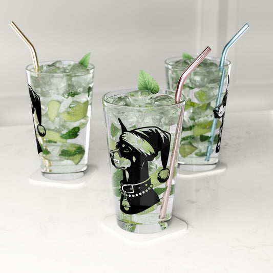 Santa Paws Doberman Drinking Glass