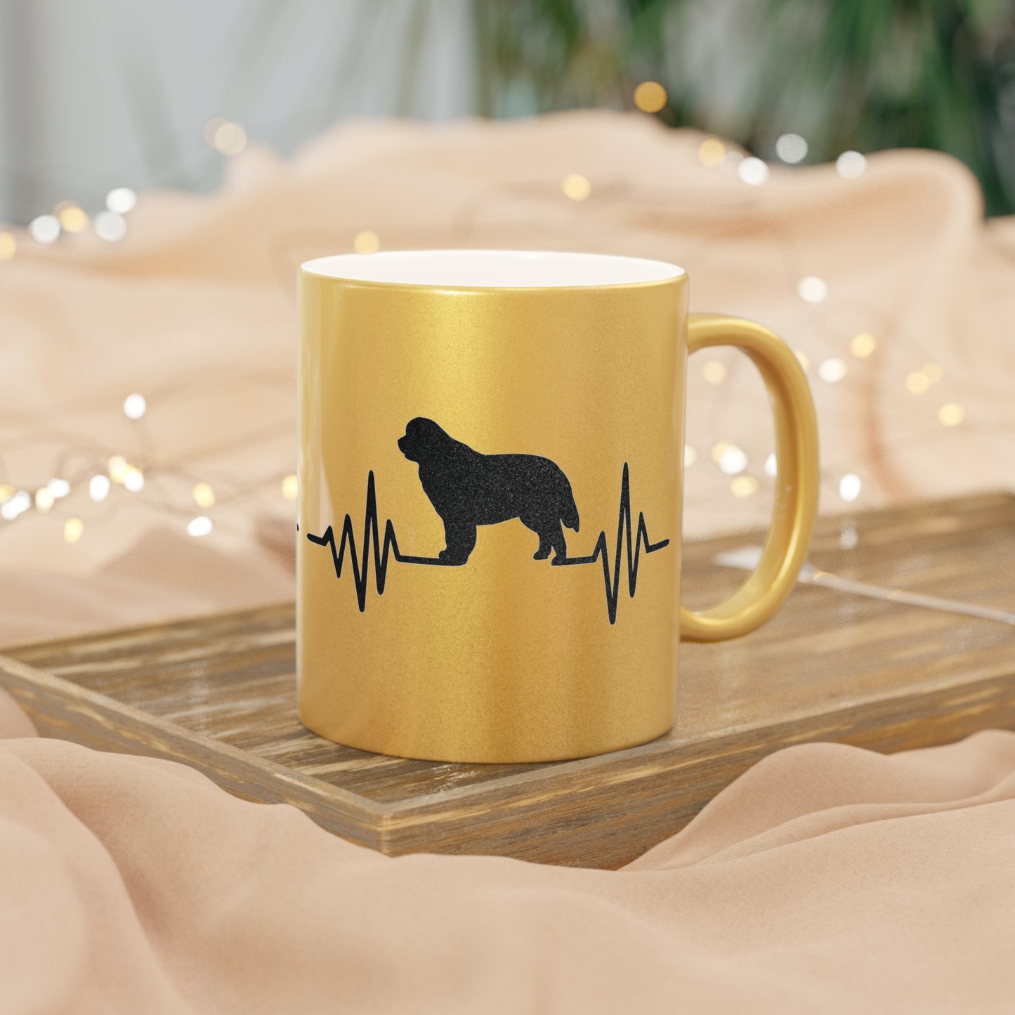 My Heart Beats For Newfies Metallic Coffee Mug