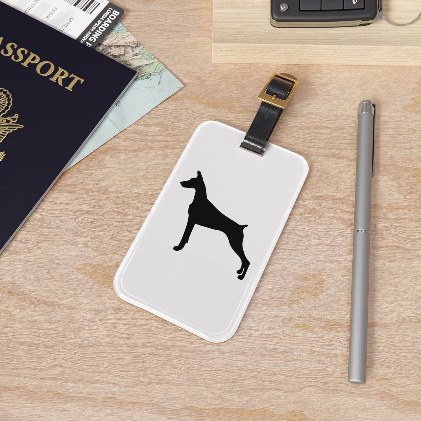 Doberman Silhouette Leather Strap Luggage Tag