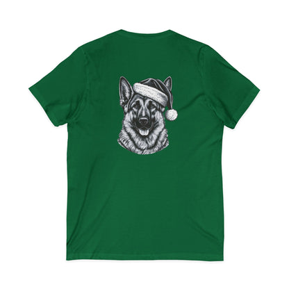 Santa Paws German Shepherd Unisex Short Sleeve V-Neck Tee