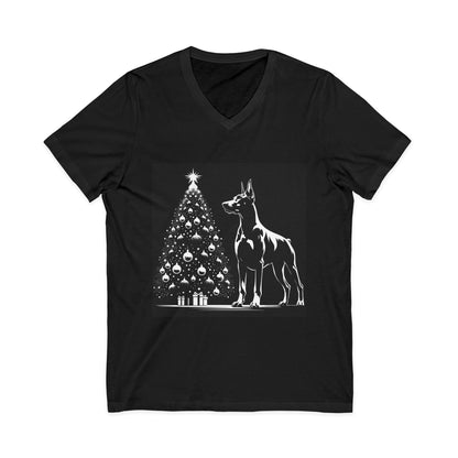 Doberman Christmas Tree Unisex Short Sleeve V-Neck Tee
