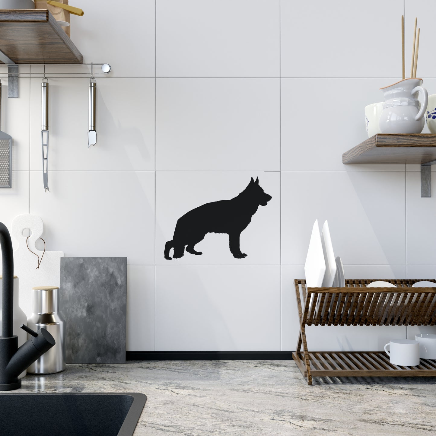 German Shepherd Silhouette Ceramic Photo Tile