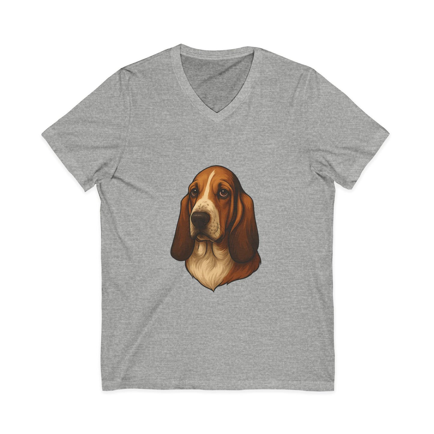 Basset Hound Head Unisex Short Sleeve V-Neck Tee