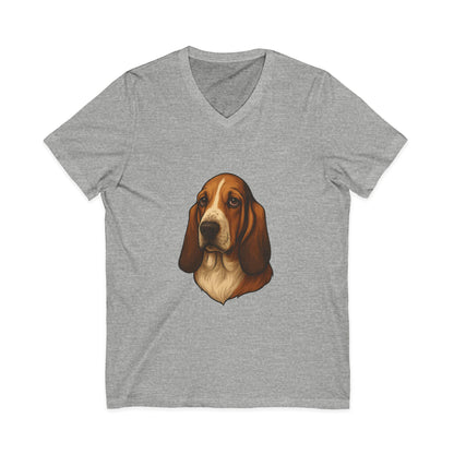 Basset Hound Head Unisex Short Sleeve V-Neck Tee