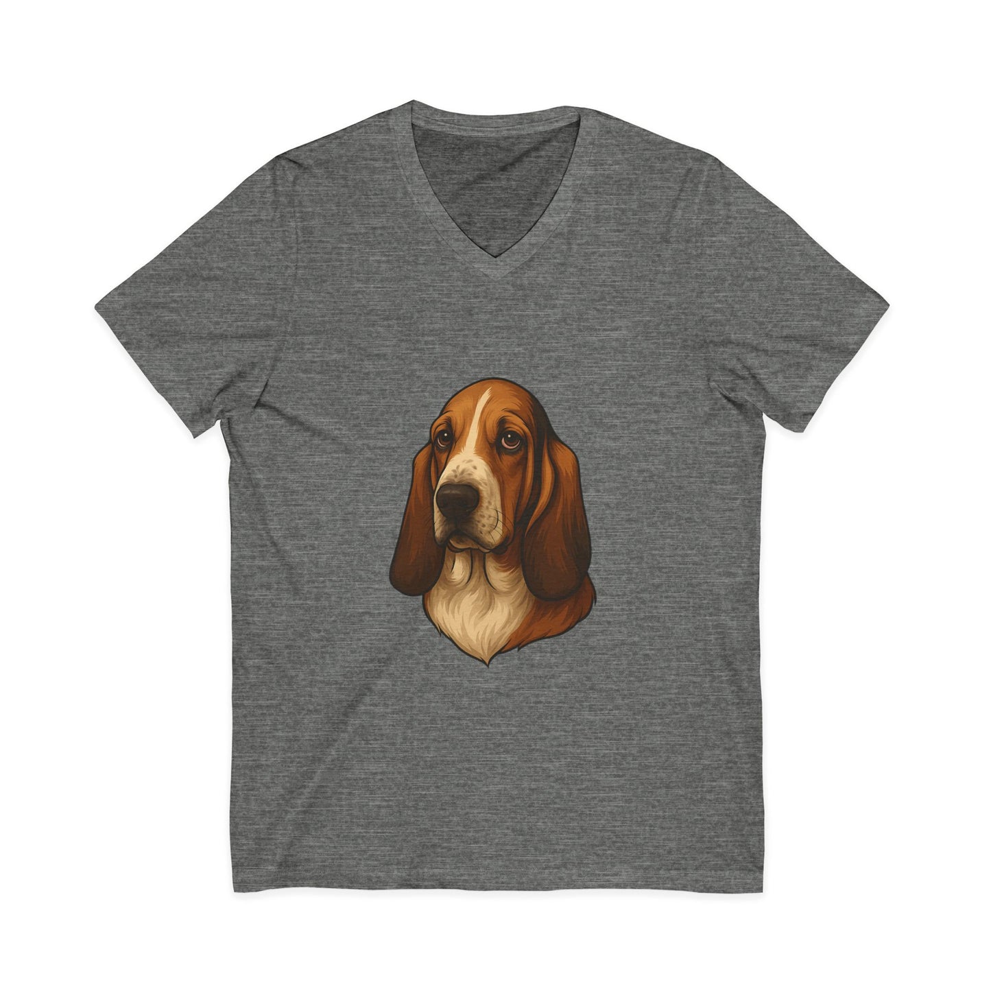 Basset Hound Head Unisex Short Sleeve V-Neck Tee