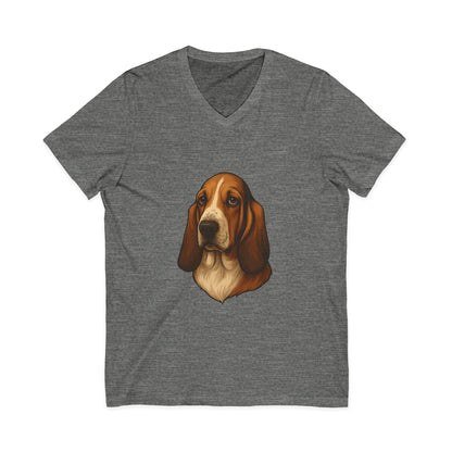 Basset Hound Head Unisex Short Sleeve V-Neck Tee